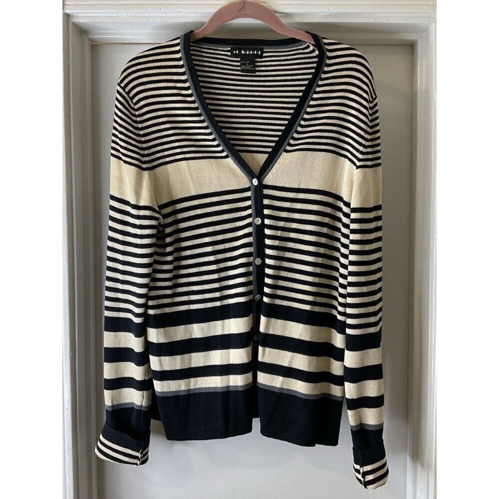 St. Kitti 100% Silk Striped Button Down Cardigan Size L